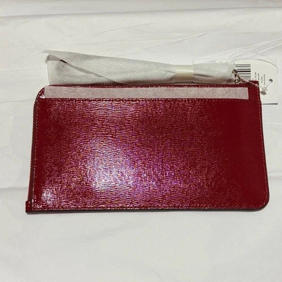 NWT Kate Spade Lucy Medium L-Zip Wristlet in Textured Patent Leather Red Jam - Picture 5 of 7